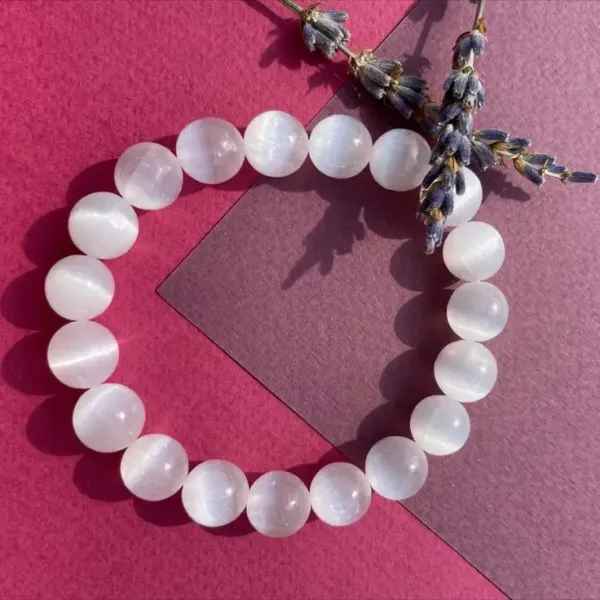 White_Natural_Stone_Rose_Quartz_Healing_Bracelet_For_Unisex