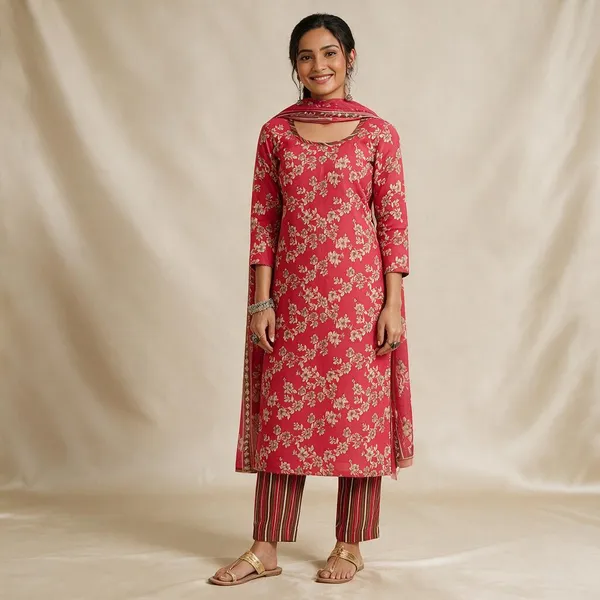 Printed_Kurta,_Trouser/Pant_And_Dupatta_Set