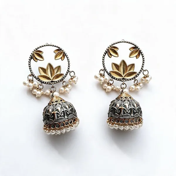 Golden_And_Silver_Brass_Jhumka_For_Women