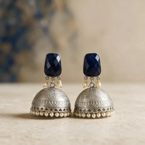 Silver_And_Blue_Brass_Earrings_For_Women
