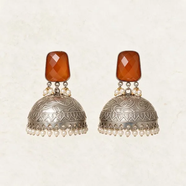 Silver_And_Orange_Brass_Earrings_For_Women