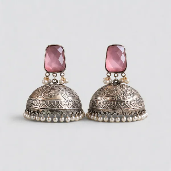 Silver_And_Pink_Brass_Earrings_For_Women