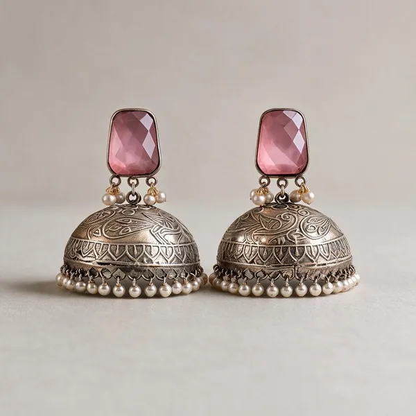 Silver_And_Pink_Brass_Earrings_For_Women