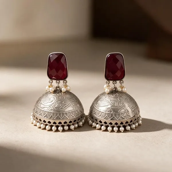 Silver_And_Ruby_Brass_Earrings_For_Women