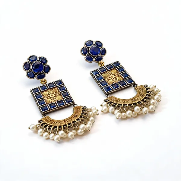Golden_And_Blue_Brass_Earrings_For_Women