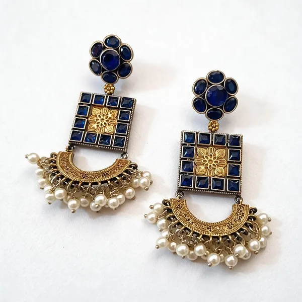Golden_And_Blue_Brass_Earrings_For_Women