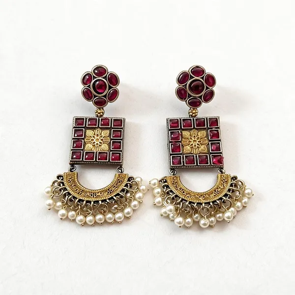 Pink_And_Golden_Brass_Earrings_For_Women