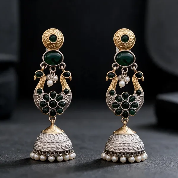 Golden_And_Green_Brass_Earrings_For_Women
