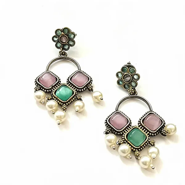 Pink_And_Blue_Brass_Earrings_For_Women