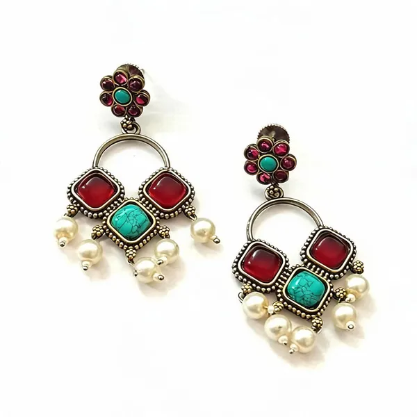 Red_And_Sky_Blue_Brass_Earrings_For_Women