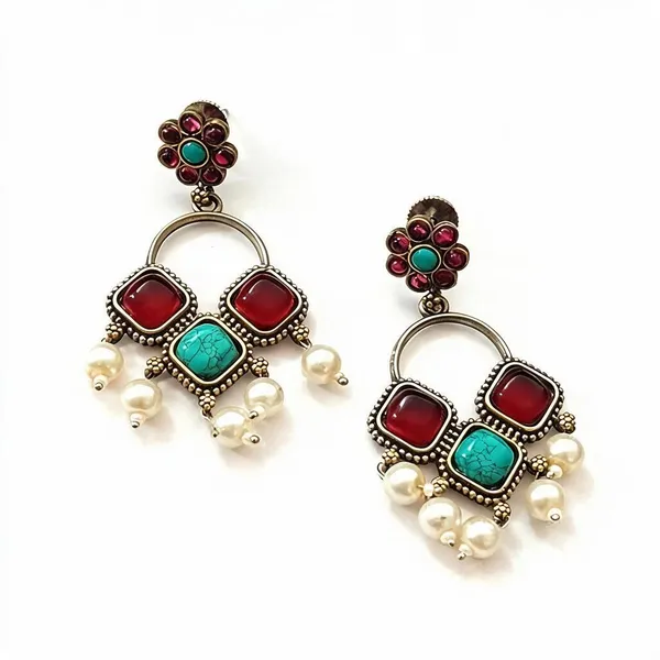 Red_And_Sky_Blue_Brass_Earrings_For_Women