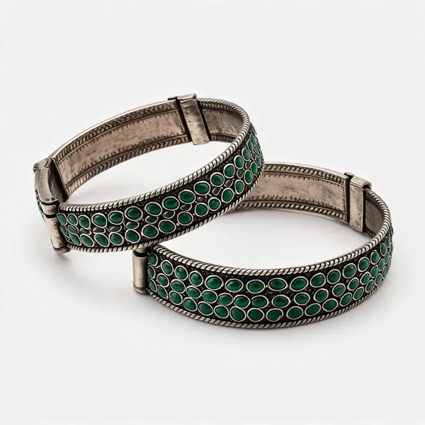 Silver_And_Green_Brass_Bangles_For_Women
