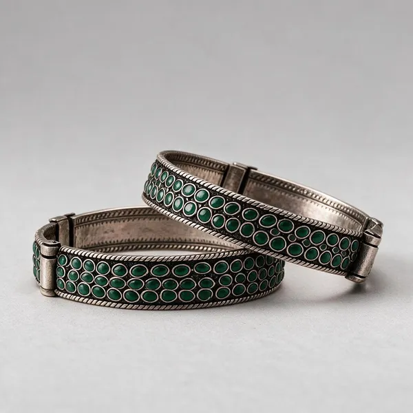 Silver_And_Green_Brass_Bangles_For_Women
