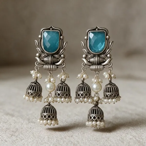 Silver_And_Blue_Brass_Earrings_For_Women