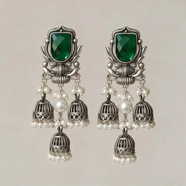 Silver_And_Green_Brass_Earrings_For_Women