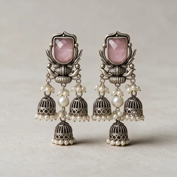 Silver_And_Pink_Brass_Earrings_For_Women