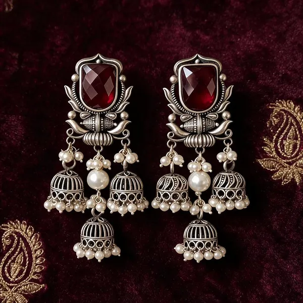 Silver_And_Red_Brass_Earrings_For_Women