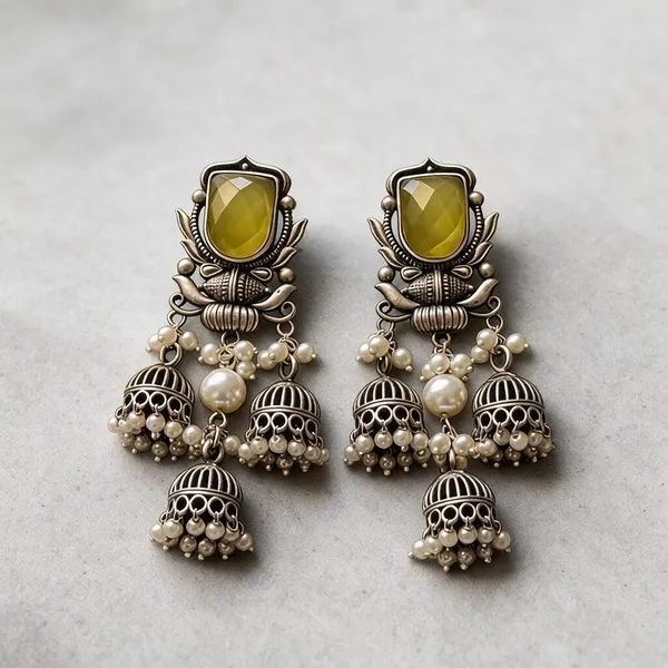 Silver_And_Yellow_Brass_Earrings_For_Women