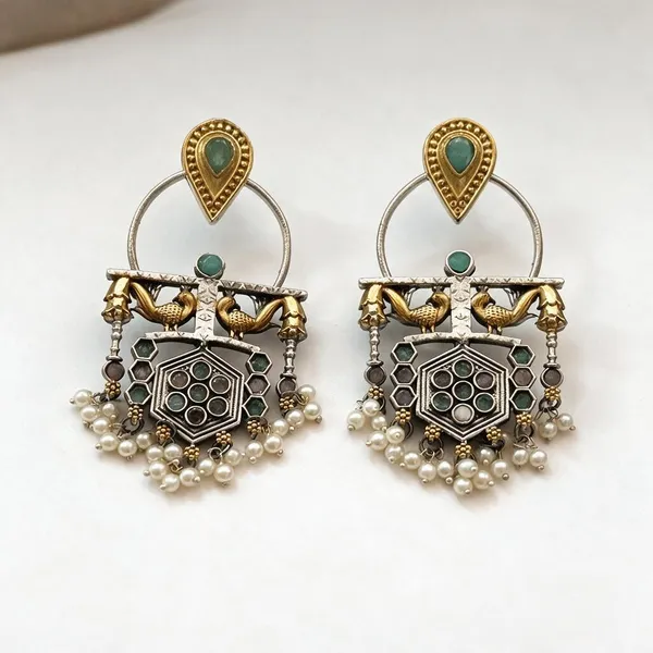 Golden_And_Green_Brass_Earrings_For_Women