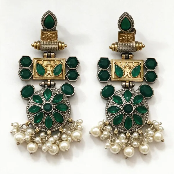 Golden_And_Green_Brass_Earrings_For_Women