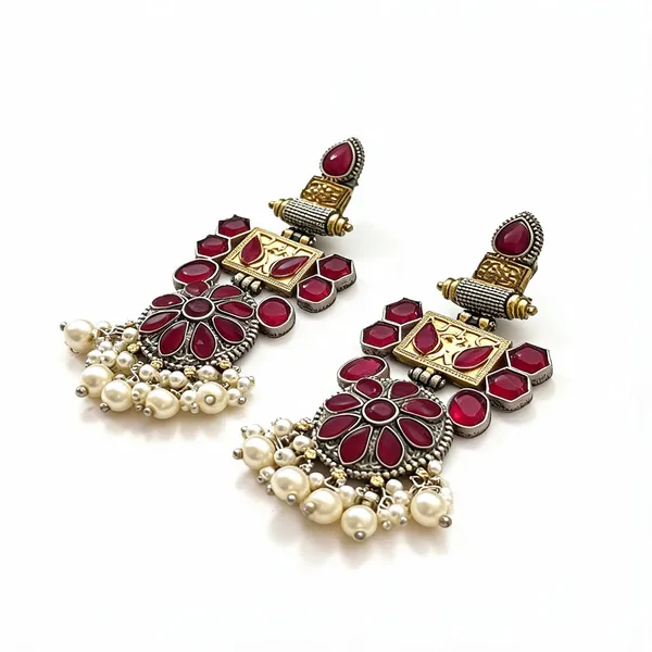 Golden_And_Pink_Brass_Earrings_For_Women