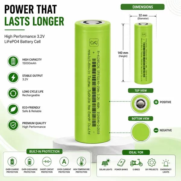 3.2V_LiFePO4_15000mAh_Rechargeable_Battery_Cell