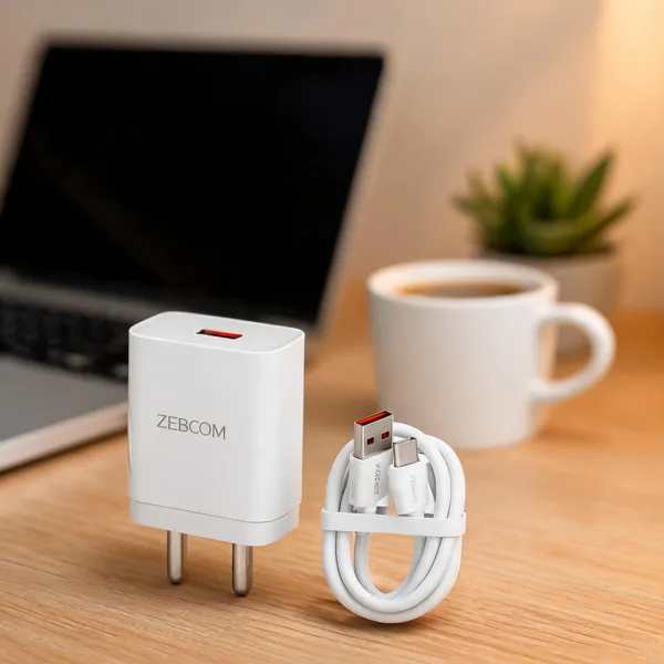 White_Zebcom_80W_Usb_Type_C_Turbo_Fast_Travel_Charger_With_Cable