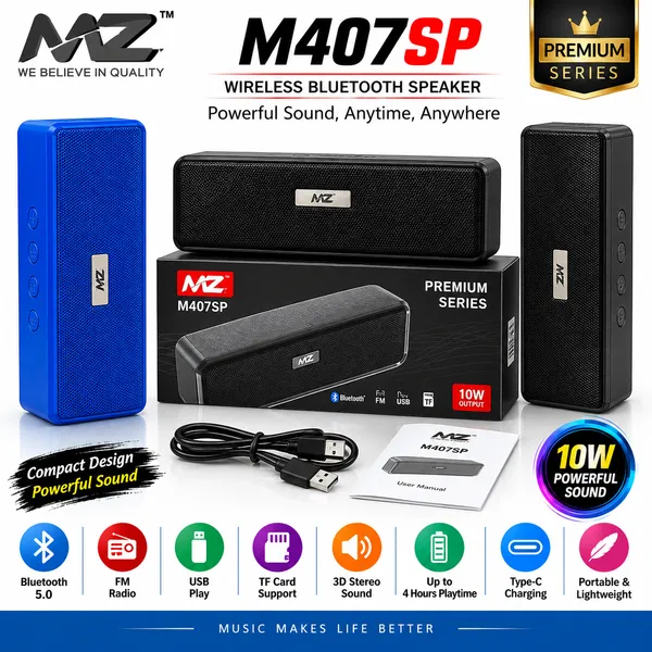 MZ_M407SP_Wireless_Bluetooth_Speaker_–_10W_3D_Stereo_Sound_Portable_Speaker_with_Heavy_Bass,_Bluetooth_5.0,_FM_Radio,_USB_&_TF_Card_Support,_Type-C_Charging,_Up_to_4_Hours_Playtime,_Compact_Speaker_for_Home,_Travel_&_Outdoor_Use