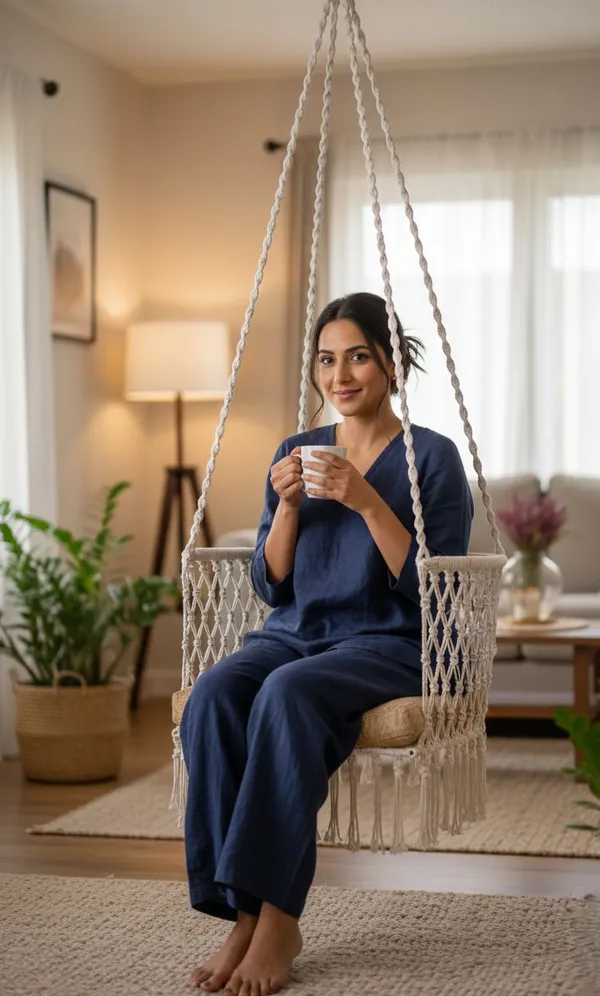 White_And_Gold_Premium_And_Handcrafted_Cotton_Hammock_Swing_For_Home