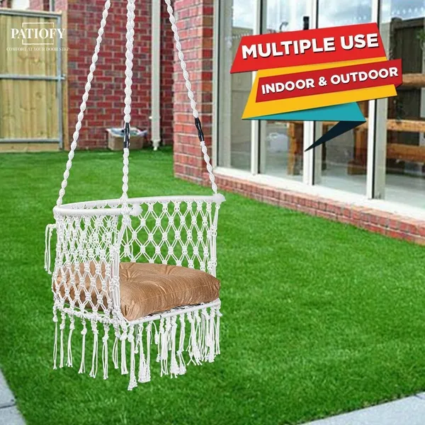 White_And_Gold_Premium_And_Handcrafted_Cotton_Hammock_Swing_For_Home