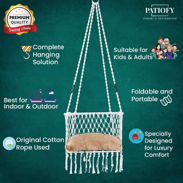 White_And_Gold_Premium_And_Handcrafted_Cotton_Hammock_Swing_For_Home