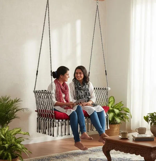 White_And_Black_Premium_And_Handcrafted_Polyester_Hammock_Swing_For_Home