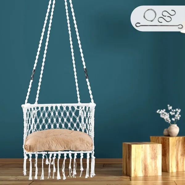 White_And_Gold_Premium_And_Handcrafted_Cotton_Hammock_Swing_For_Home