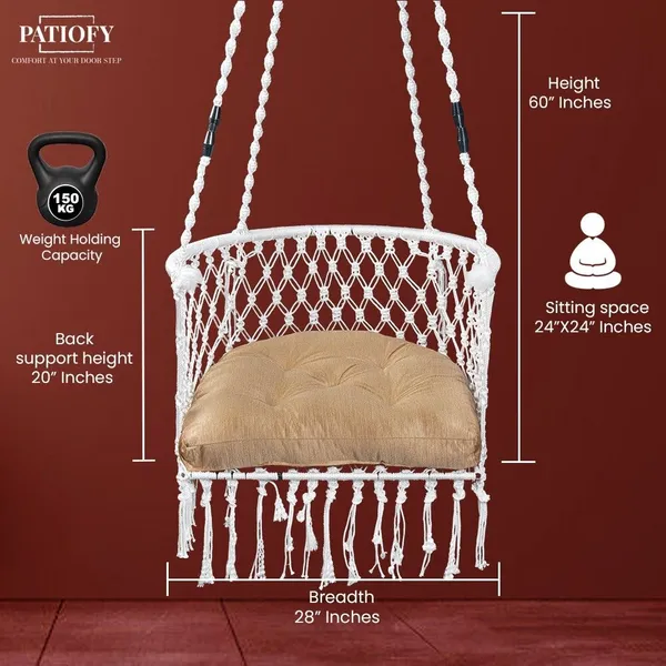 White_And_Gold_Premium_And_Handcrafted_Cotton_Hammock_Swing_For_Home