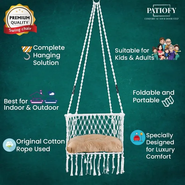 White_And_Gold_Premium_And_Handcrafted_Cotton_Hammock_Swing_For_Home