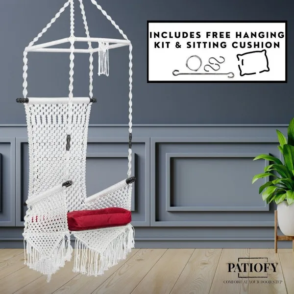 White_Premium_And_Handcrafted_Polyester_Hammock_Swing_For_Home