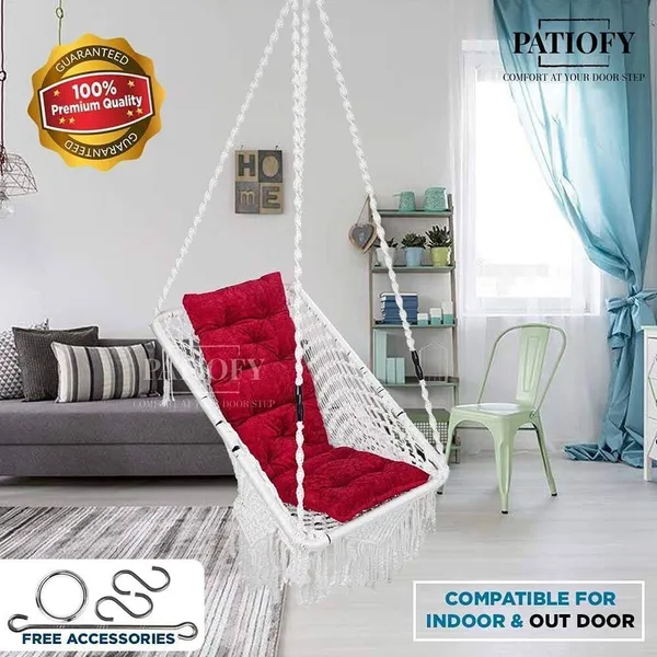 White_Premium_And_Handcrafted_Polyester_Hammock_Swing_For_Home