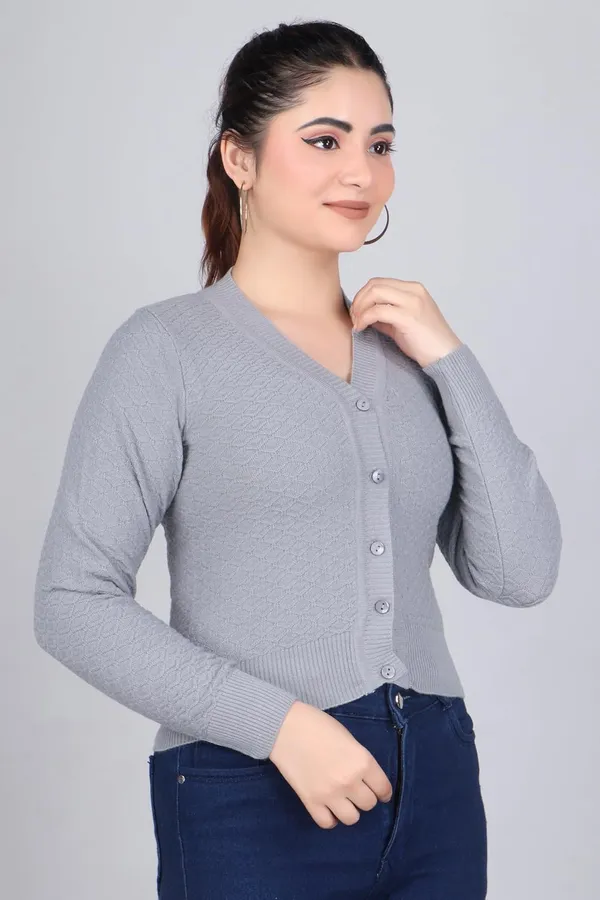 V_Neck_Button_Cardigan_Sweater_For_Women