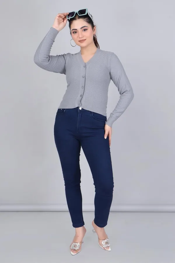 V_Neck_Button_Cardigan_Sweater_For_Women