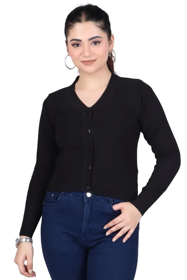 V_Neck_Button_Cardigan_Sweater_For_Women