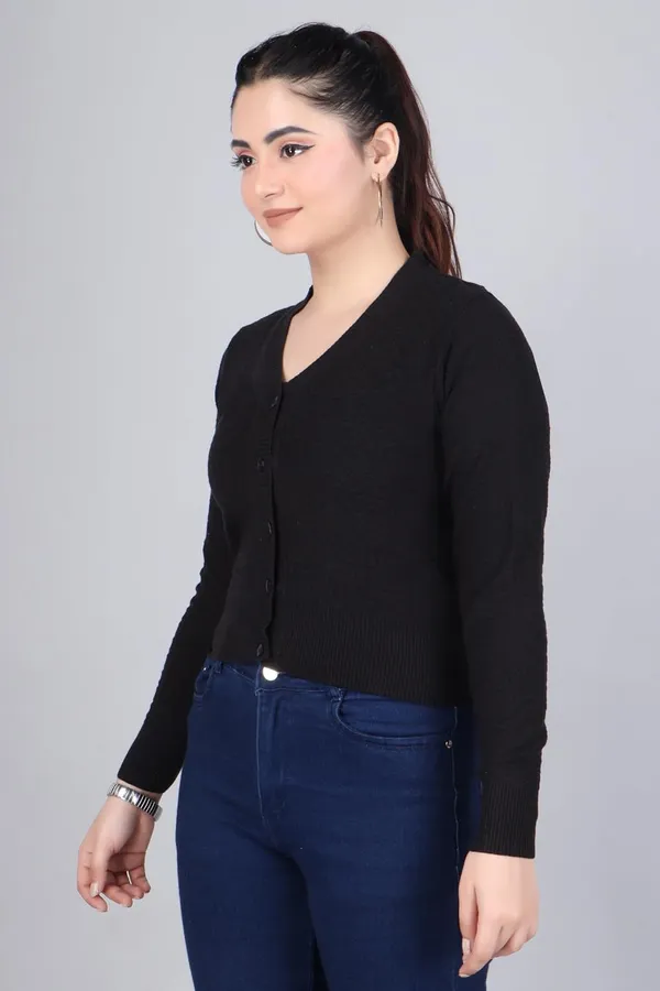 V_Neck_Button_Cardigan_Sweater_For_Women