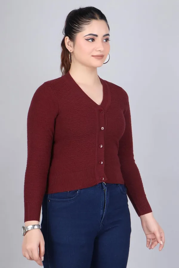 V_Neck_Button_Cardigan_Sweater_For_Women