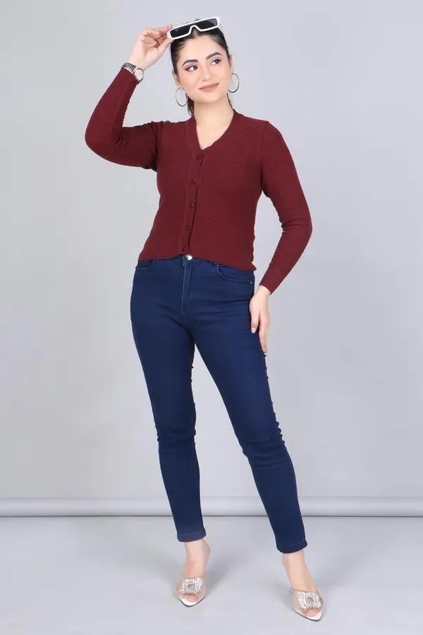 V_Neck_Button_Cardigan_Sweater_For_Women
