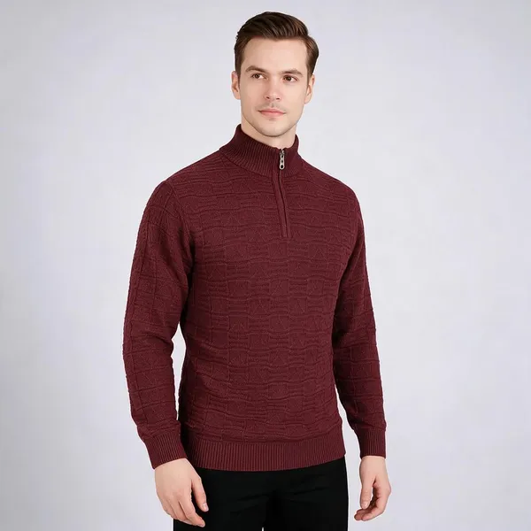Wine_100%_Woolen_T_Shirt_For_Men