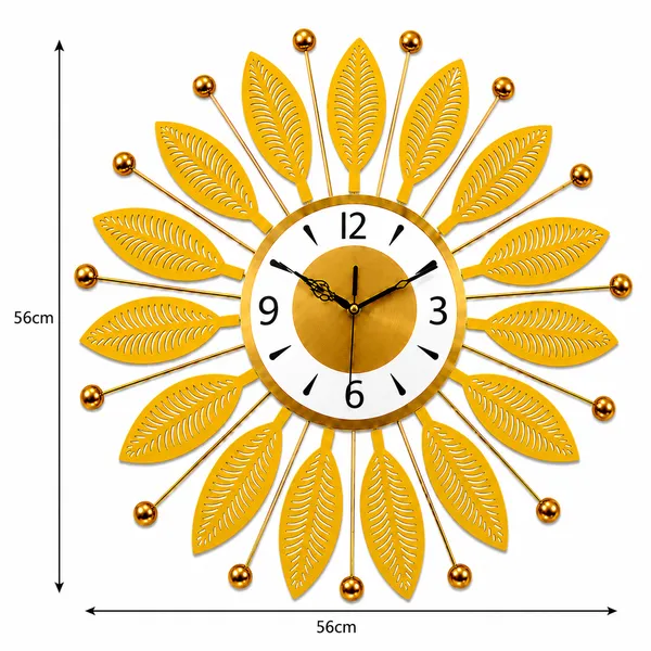 Luxury_Gold_Metal_Wall_Clock,_Silent_Non-Ticking_Sunburst_Wall_Art_Clock_with_Metallic_Gold_Accents_&_Leaf_Motifs_for_Home,_Office,_Living_Room_Decor