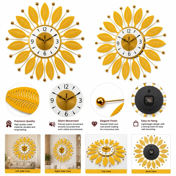 Luxury_Gold_Metal_Wall_Clock,_Silent_Non-Ticking_Sunburst_Wall_Art_Clock_with_Metallic_Gold_Accents_&_Leaf_Motifs_for_Home,_Office,_Living_Room_Decor