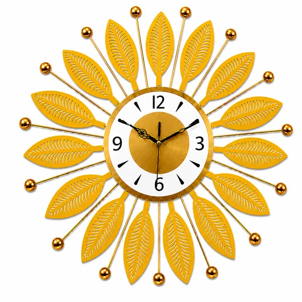 Luxury_Gold_Metal_Wall_Clock,_Silent_Non-Ticking_Sunburst_Wall_Art_Clock_with_Metallic_Gold_Accents_&_Leaf_Motifs_for_Home,_Office,_Living_Room_Decor