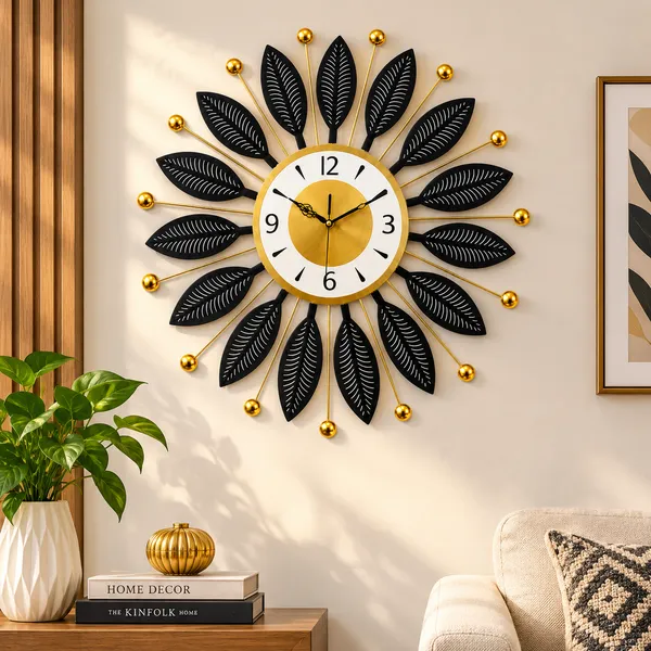Modern_Black_&_Gold_Leaf_Design_Metal_Wall_Clock_for_Living_Room,_Bedroom_&_Home_Décor