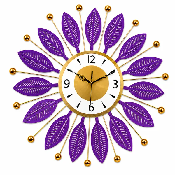 Royal_Purple_Metal_Wall_Clock,_Silent_Non-Ticking_Sunburst_Wall_Art_Clock_with_Gold_Accents_&_Leaf_Motifs_for_Home,_Office,_Living_Room_Decor