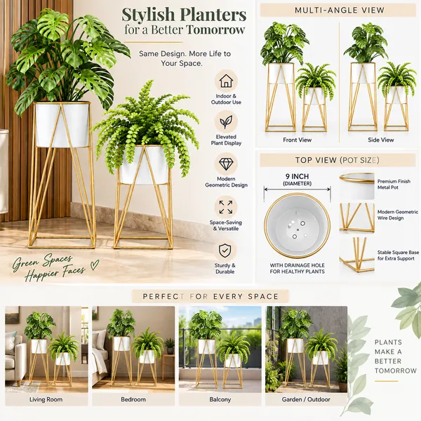 White_&_Gold_Plant_Stand_for_Indoor_Plants_|_Modern_Metal_Planter_Stand_|_Geometric_A-Frame_Flower_Pot_Holder_|_Decorative_Plant_Stand_for_Home,_Living_Room,_Bedroom_&_Office